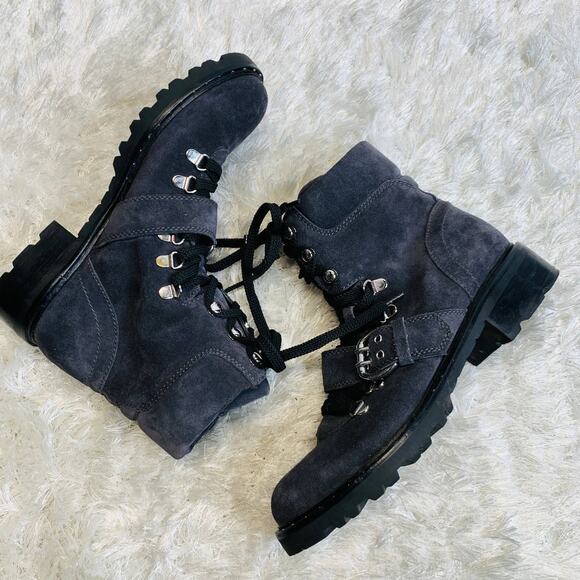 Marc Fisher Gray Noble Suede Combat Moto Boot Lug Sole Sz 9 - Picture 1 of 7